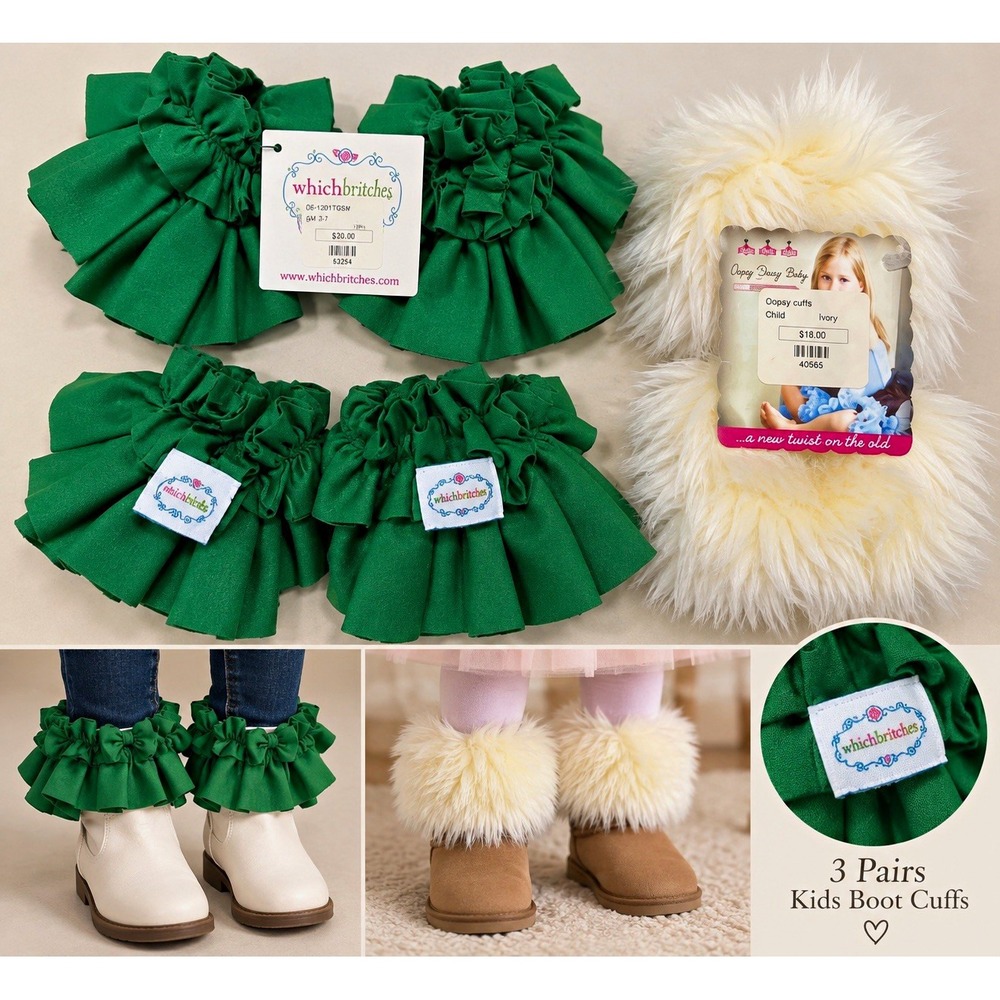 whichbritches 3 Pairs Leg Warmers Boot Cuffs Solid Green/Ivory Size 2 “S” 1 “L”